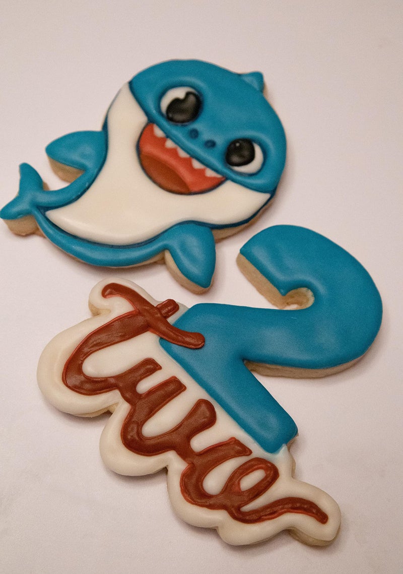 Heart's Treasure INSPIRED BY BABY SHARK COOKIE CUTTERS. Two-Year-Old Birthday Number and Word With Baby Yellow Shark Cartoon Character Cookie Cutters (2 Pack) - Image 5